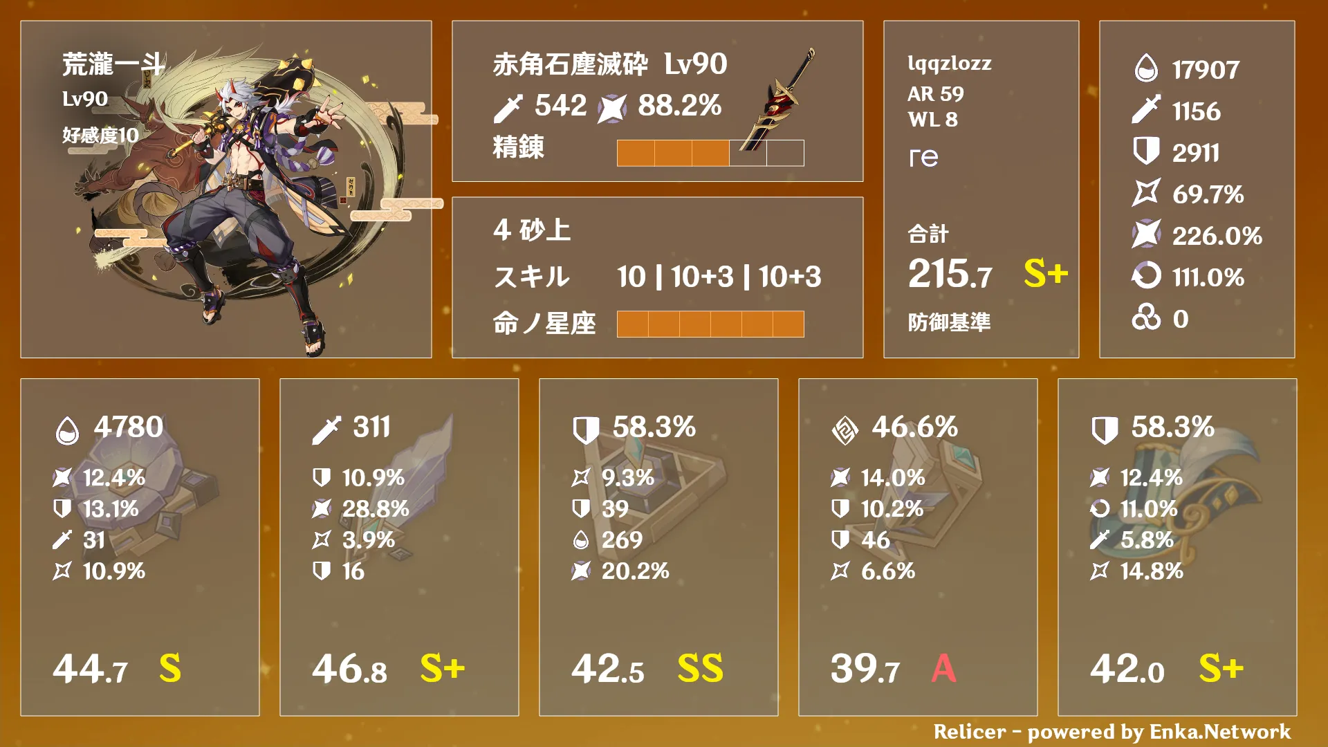 Relicerが生成した原神のビルドカードの画像