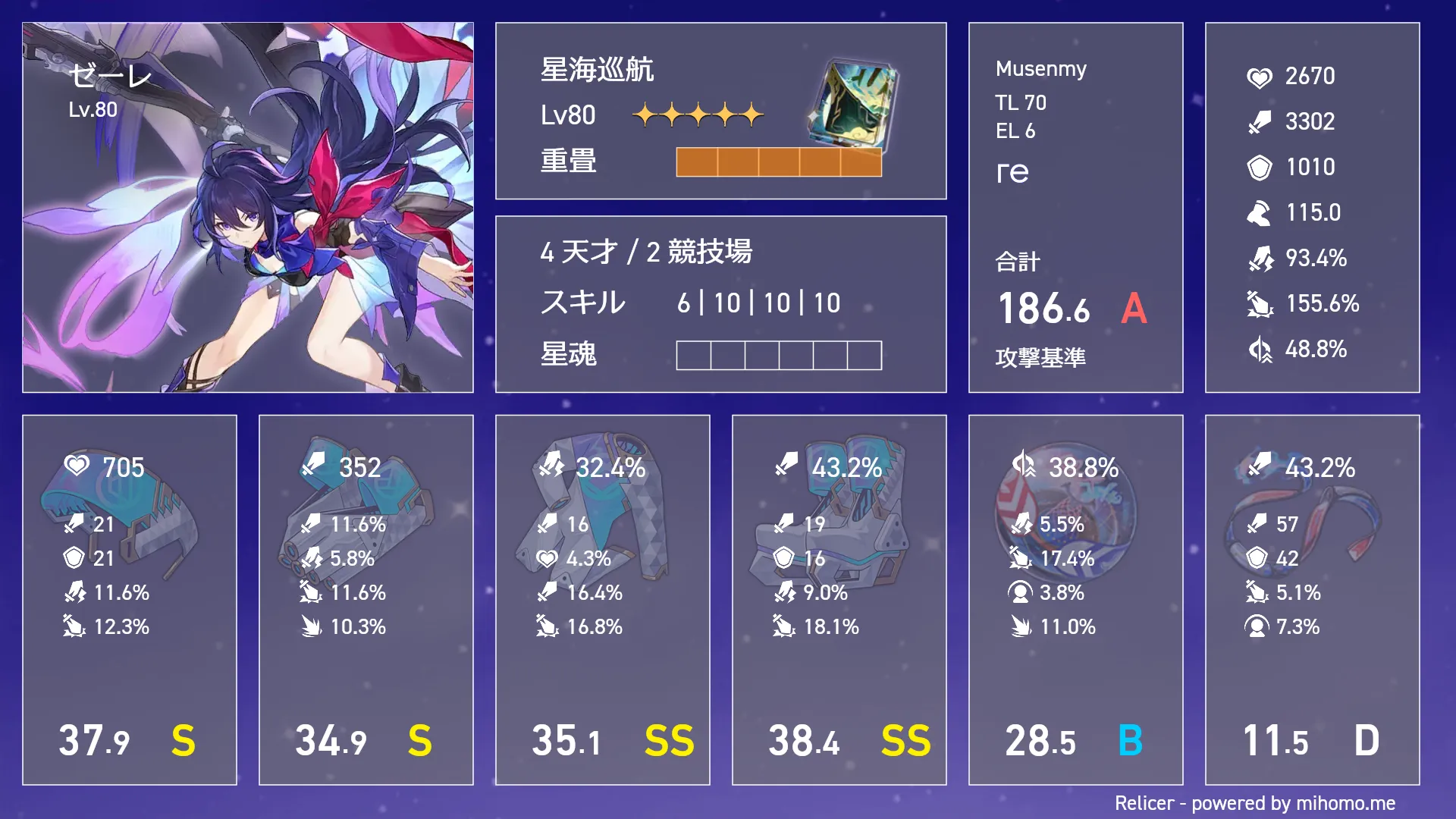Relicerが生成したスタレのビルドカードの画像